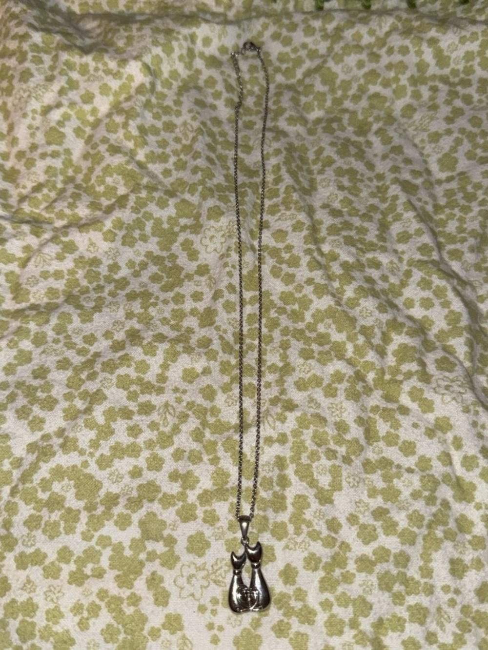 Silver stainless steel Cat Pair Pendant Necklace - Silver